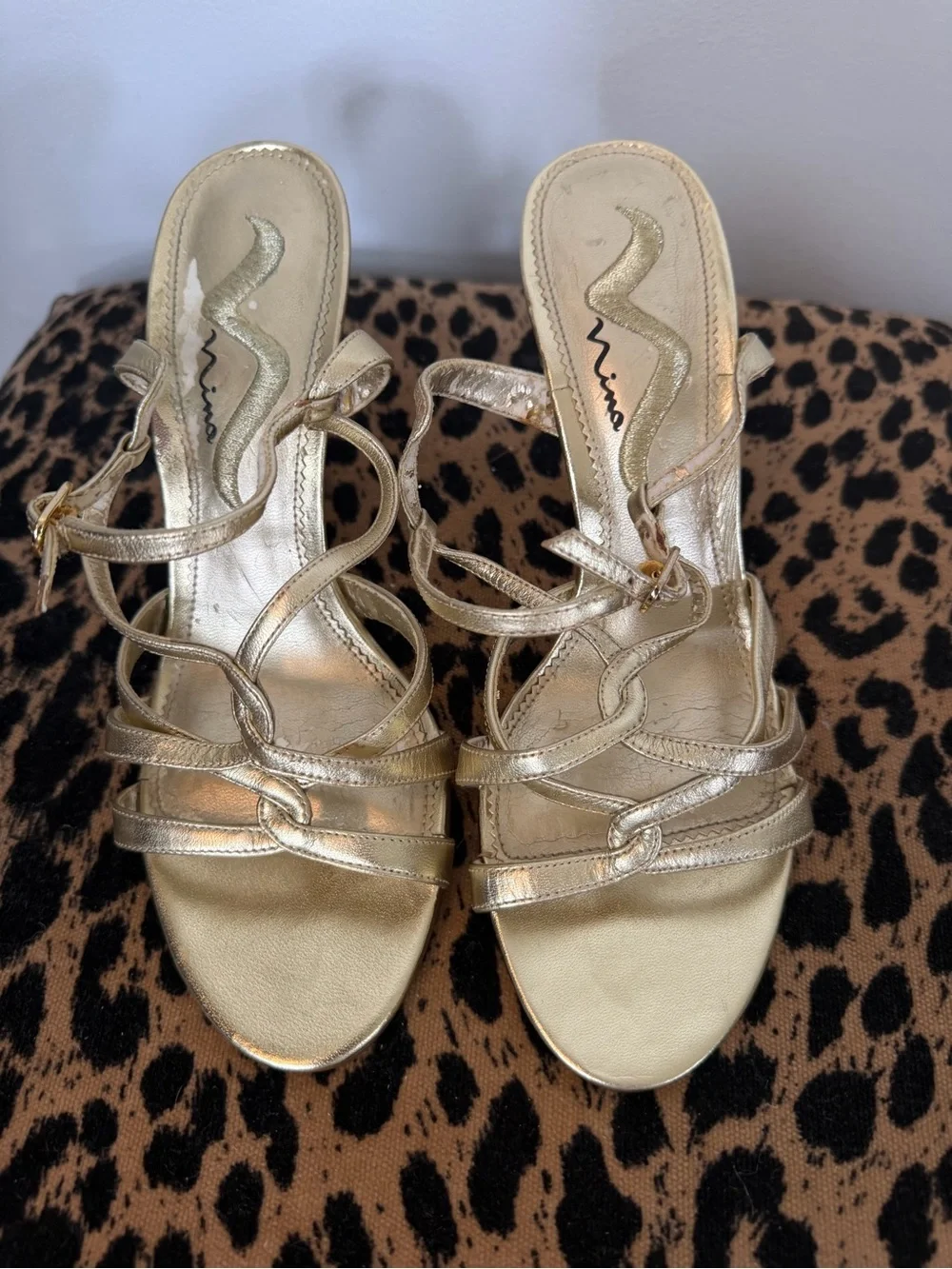 Gold Strappy Women's Heeled Sandals - Unbranded
